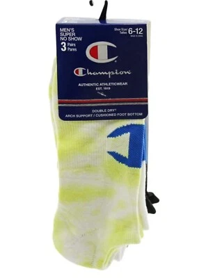 Champion Super No Show Calcetines 3 Pares Hombres 6-12 Tinte/Blanco Negro Soporte Arco Foto 1 de 3