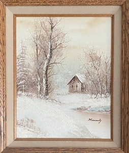 Framed Collectors Corner Painting on Canvas Beautiful Winter Landscape Cabin - Picture 1 of 12