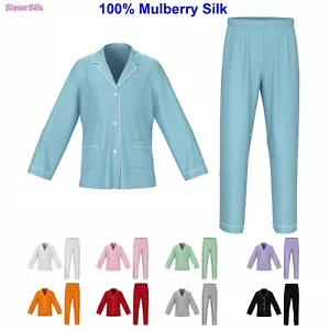 Tariff-Free Boy's Kids 100% Mulberry Silk Satin Pajamas Set Button Up - Picture 1 of 18