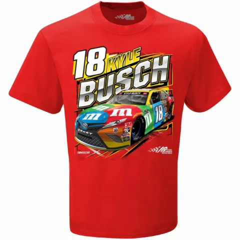 2021 KYLE BUSCH #18 M&M's QUALIFYING NASCAR LICENSED RED TEE SHIRT Cover