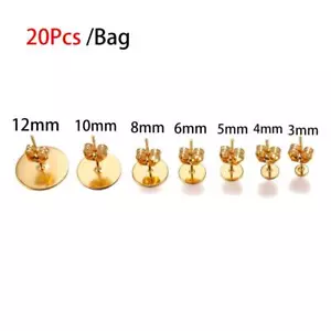 Flat Round Post Earring Studs - Gold Color Earrings Base DIY Jewelry Findings - Picture 1 of 25