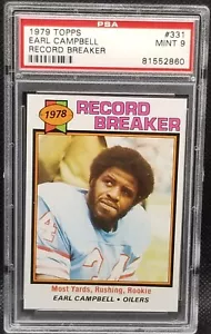 1979 Topps, PSA 9, EARL CAMPBELL RECORD BREAKER #331, Houston Oilers, PSA 9, HOF - Picture 1 of 2