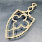 Brass Trivet Plate Flat Iron Shape 9" Design with Handle Collectable Vintage