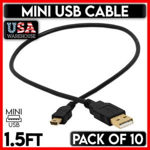 Mini USB Cable 1.5 Feet USB Mini A to B Cord Data Sync Charge GPS POS 10 Pack - Picture 1 of 6