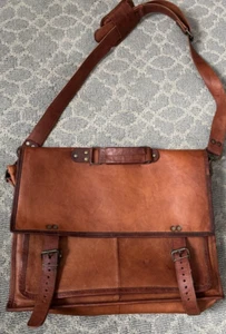 Komal's Passion Leather Briefcase Brown Satchel Crossbody Messenger Bag - Picture 1 of 9