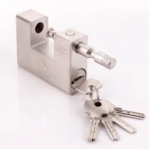 LUCCHETTO PERSIANA ACCIAIO TEMPRATO 94mm 5 Chiavi Alta Sicurezza Porta Magazzino Sicuro - Foto 1 di 3