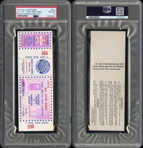 PSA 8 WILLIE MAYS LAST ALL-STAR GAME 1973 VINTAGE FULL BASEBALL TICKET @ ROYALS Cover