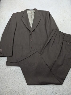 Stafford Suit Mens 44R 32x28 Brown Wool 2 Piece Vintage USA Twill Jacket Pants - Image 1 of 4