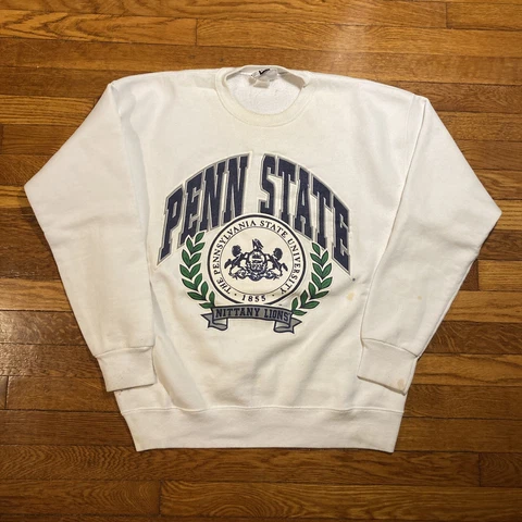 Vintage 90s Penn State Nittany Lions Crest Crewneck Sweatshirt Sz XL White Lee Cover