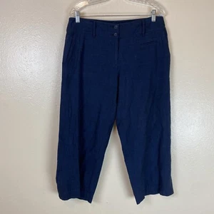 Eileen Fisher L Pants Straight Leg Blue Crop Capri Lagenlook Canvas Cotton - Picture 1 of 4