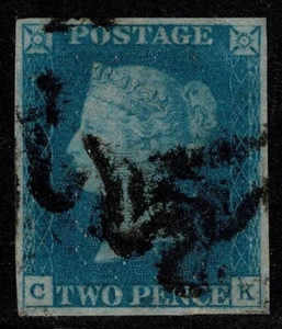 1840 2d Pale Blue Plate 2 CK 4m Light Black MX FU Cat. £1,200.00 - Picture 1 of 1