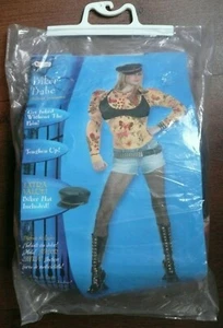 Biker Babe Women's Adult Halloween Costume Size 14 Chick Inked Bodysuit Hat NEW - Picture 1 of 7