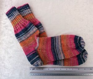 Hand-knitted adult socks (size  7/8) multi-coloured, 4ply 75% wool/25% polyamide