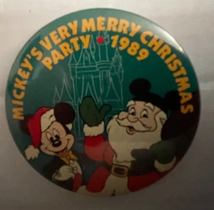 Walt Disney "Mickeys Very Merry Christmas Party 1989" - 3in. Button - Picture 1 of 2