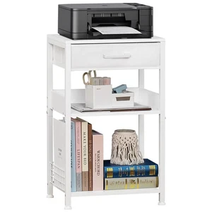 White Printer Stand with Fabric Drawer, 3 Tier Industrial Side Table, Modern ... - Picture 1 of 8