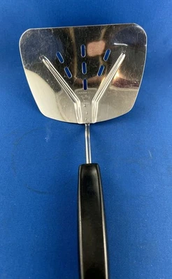 Vintage Foley Chrome Plated CURVED SLOTTED SPATULA, Black Handle - Image 1 of 3