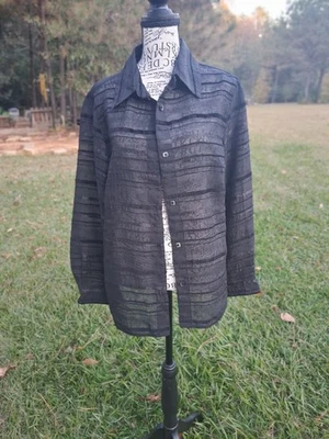 Blusa Coldwater Creek Abotonada Negra Terciopelo Rayas Puño Medianoche Talla Mediana Foto 1 de 4