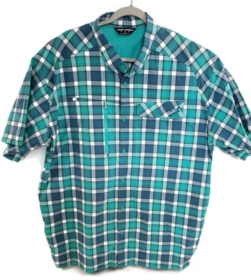 Рубашка мужская Under Armour 3XL синяя зеленая клетчатая с коротким рукавом на пуговицах HeatGear - Изображение 1 из 4