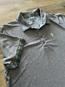 William Murray Golf Polo Shirt Gray With Tartan Plaid Collar & Trim Men's Large - Picture 1 of 8