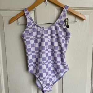 ROXY Girl Purple and White Checked One Piece Swimsuit Sz 10 - Picture 1 of 4