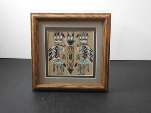 Auténtica pintura de arena de indios nativos americanos Marlene Doby Navajo W14 - Imagen 1 de 12