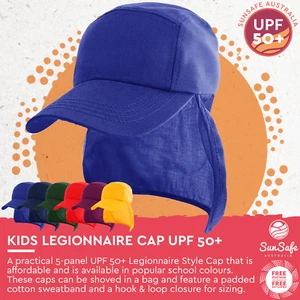 Kids School Hat Legionnaire Style Hat UPF 50+ Hat with Flaps 56cm Adjustable - Picture 1 of 7