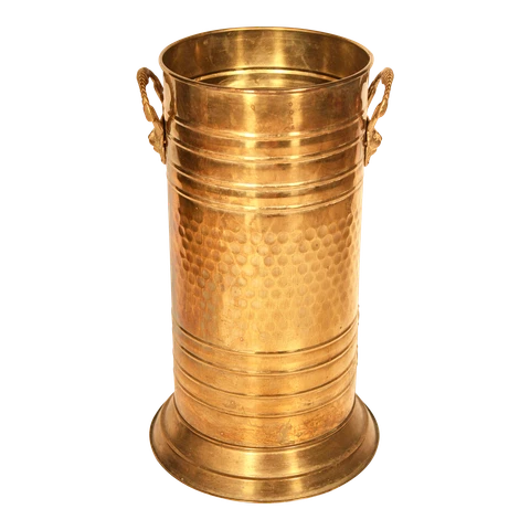 Mid Century English Hammered Brass Umbrella Stand Cover