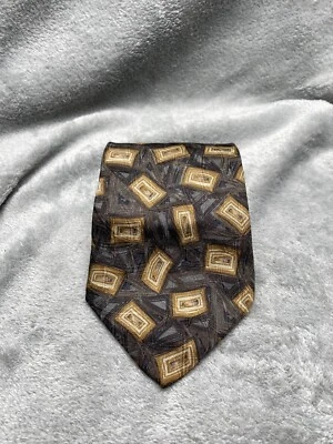 Corbata Calvin Klien Para Hombre Gris Marrón Geométrica 100% Seda Ancho Clásico Foto 1 de 4