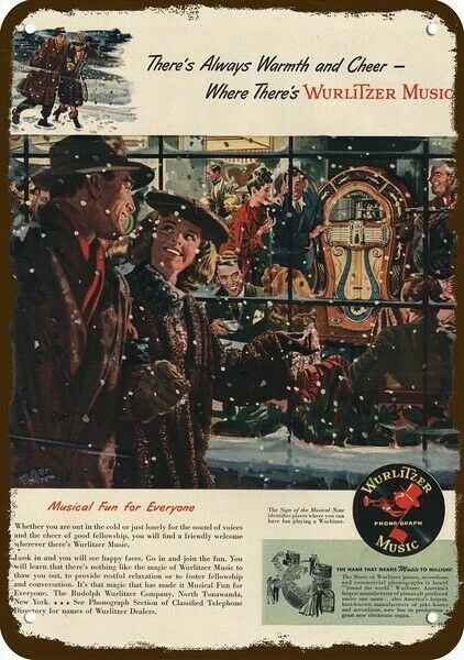 1947 WURLITZER JUKEBOX ALBERT DORNE Art Vntge-Look DECORATIVE REPLICA METAL SIGN - Image 1 of 1