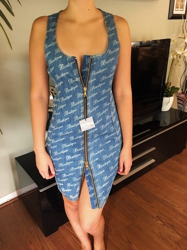 NUOVO Mini Abito Moschino Sexy Denim Monogramma IT 40