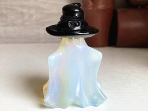 2.7" Carved Opalite Ghost skull +Obsidian Cap Halloween Ghost Crystal Gifts 1PC - Picture 1 of 10
