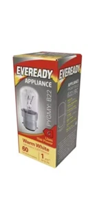 2 Eveready Pygmy Bulb B22 15W Warm White Fridge Appliance Bayonet Cap S1053 60ln - Picture 1 of 2