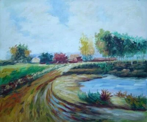 20x24 Path to the Village Oil Painting Impressionism Landscape - Picture 1 of 1