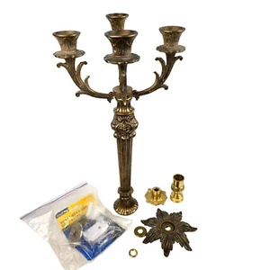 Vintage Brass Candelabra Parts Mixed Lot Candle Holder Stem Bobeche Drip Pan - Picture 1 of 16