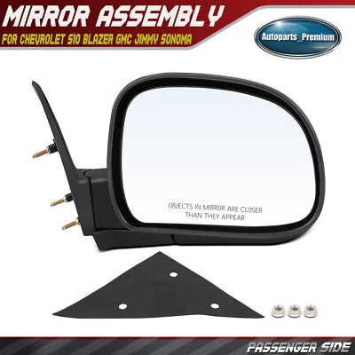 Passenger RH Black Manual Mirror for Chevrolet S10 Blazer GMC Jimmy Sonoma Isuzu - Image 1 of 4