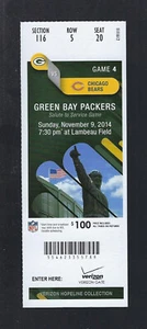 AARON RODGERS 6 FIRST HALF TD PASSES 2014 FULL TICKET BEARS @ GREEN BAY PACKERS - Picture 1 of 1