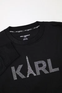 Karl Lagerfeld Women’s Studded Eiffel Tower Black M Sweatshirt Crew Neck Fleeced - Picture 1 of 11