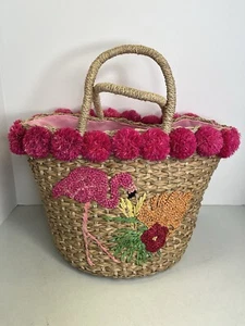 SERPUI 100% Straw FANY Flamingo Tote Bag Handmade Authentic Beach Bloomingdale's - Picture 1 of 17