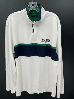 Suéter Nautica Adulto Grande Azul Blanco Deletrear Navegación Cuarto Cremallera De Colección Y2K Foto 1 de 4