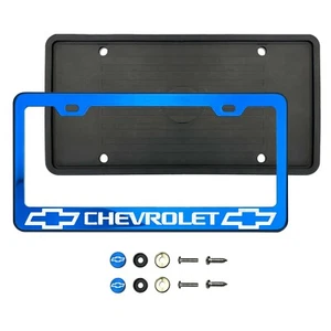 Ch3vr0let Laser Etched Blue Stainless Steel License Plate Frame Silicone Guard - Bild 1 von 1