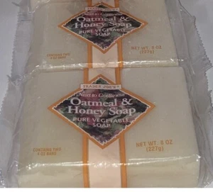 ✅NEW 2 x Packs Trader Joes Joe’s Oatmeal Honey Pure Vegetable Soap = 4 Bars/pack - Picture 1 of 3
