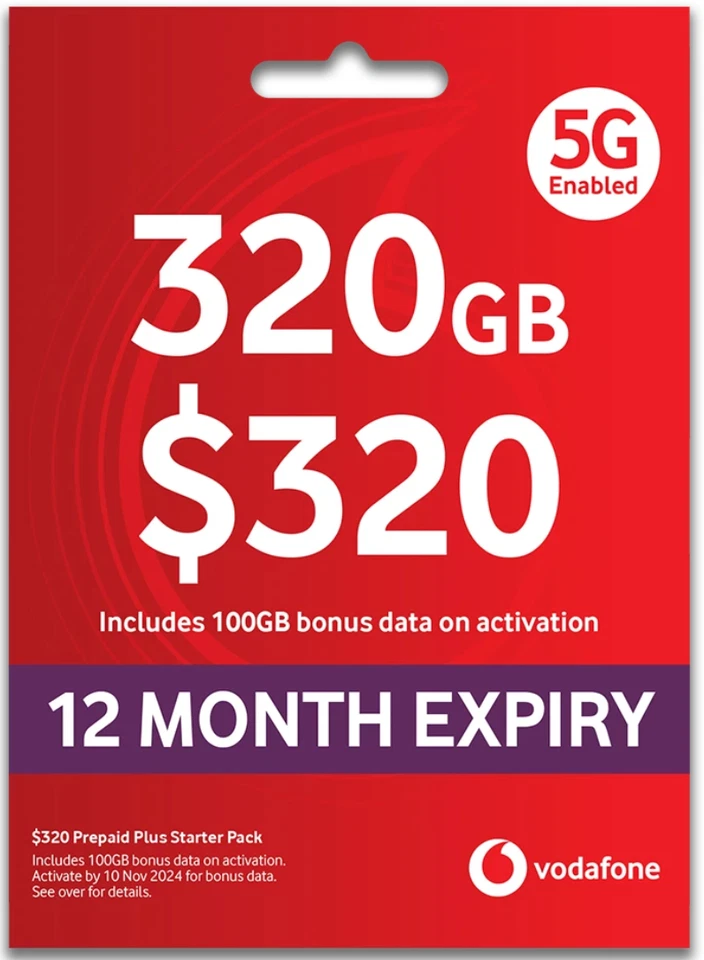 Vodafone $320 Prepaid SIM Card◉320GB Data◉Unlimited Calls◉Startup Pack◉1 Year◉ - Image 1 of 2