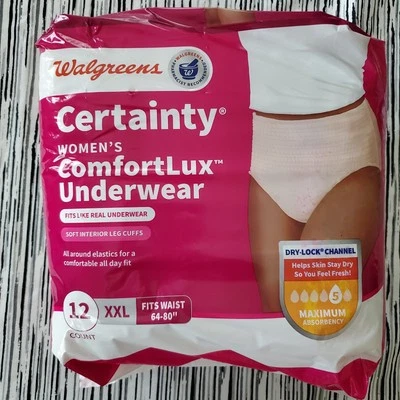 Ropa interior Walgreens Certainty ComfortLUX para mujer XXL 12ct MAX absorción NUEVA Foto 1 de 4