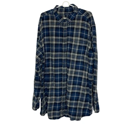 男式 3XL 高 Croft & Barrow 蓝色格子 100% 棉纽扣法兰绒衬衫 — 第 1/4 张图片