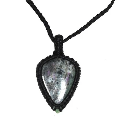 Handmade Ruby Zoisite Macrame Thread Gemstone Jewelry 20-36''Ad Necklace - Image 1 of 4