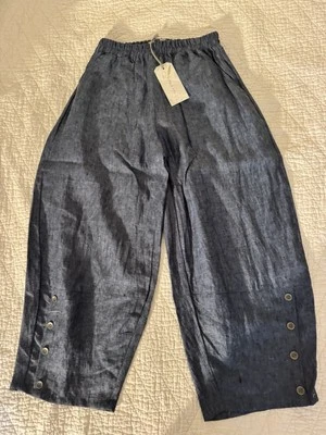 (全新带标签)小木屋 Et Ceci 宽松亚麻裤子带纽扣细节 — 第 1/4 张图片