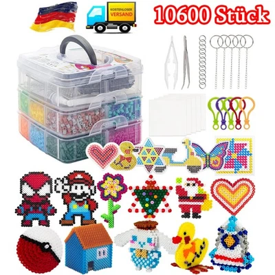 YOUKUKE Bügelperlen Set,10600 Stück Steckperlen mit Aufbewahrungsbox,Bügelperlen Platten