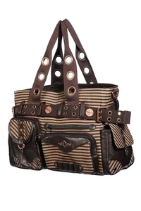 Women Stripe Steampunk Vintage Rockabilly Brown Howl of the Victorian Bag BANNED - Picture 1 of 1