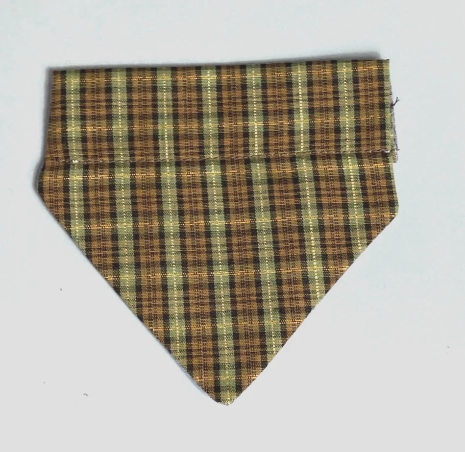 Over Collar Slide On Pet Dog Cat Bandana  SPARKLE GREEN/GOLD  PLAID   XSMALL - Image 1 of 1