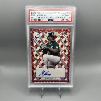 2022 Leaf Metal Perfect Game Nat’l Showcase Mikhai Grant Auto 1/1 PSA 10  - Image 1 of 2